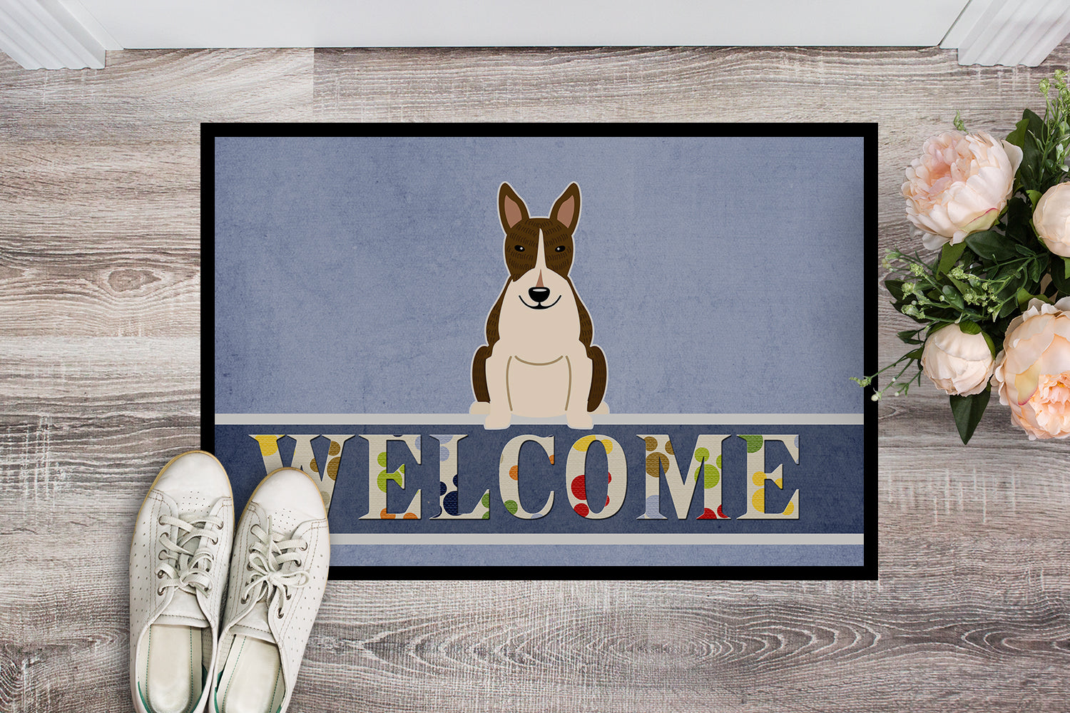 Bull Terrier Dark Brindle Welcome Indoor or Outdoor Mat 18x27 BB5717MAT - the-store.com