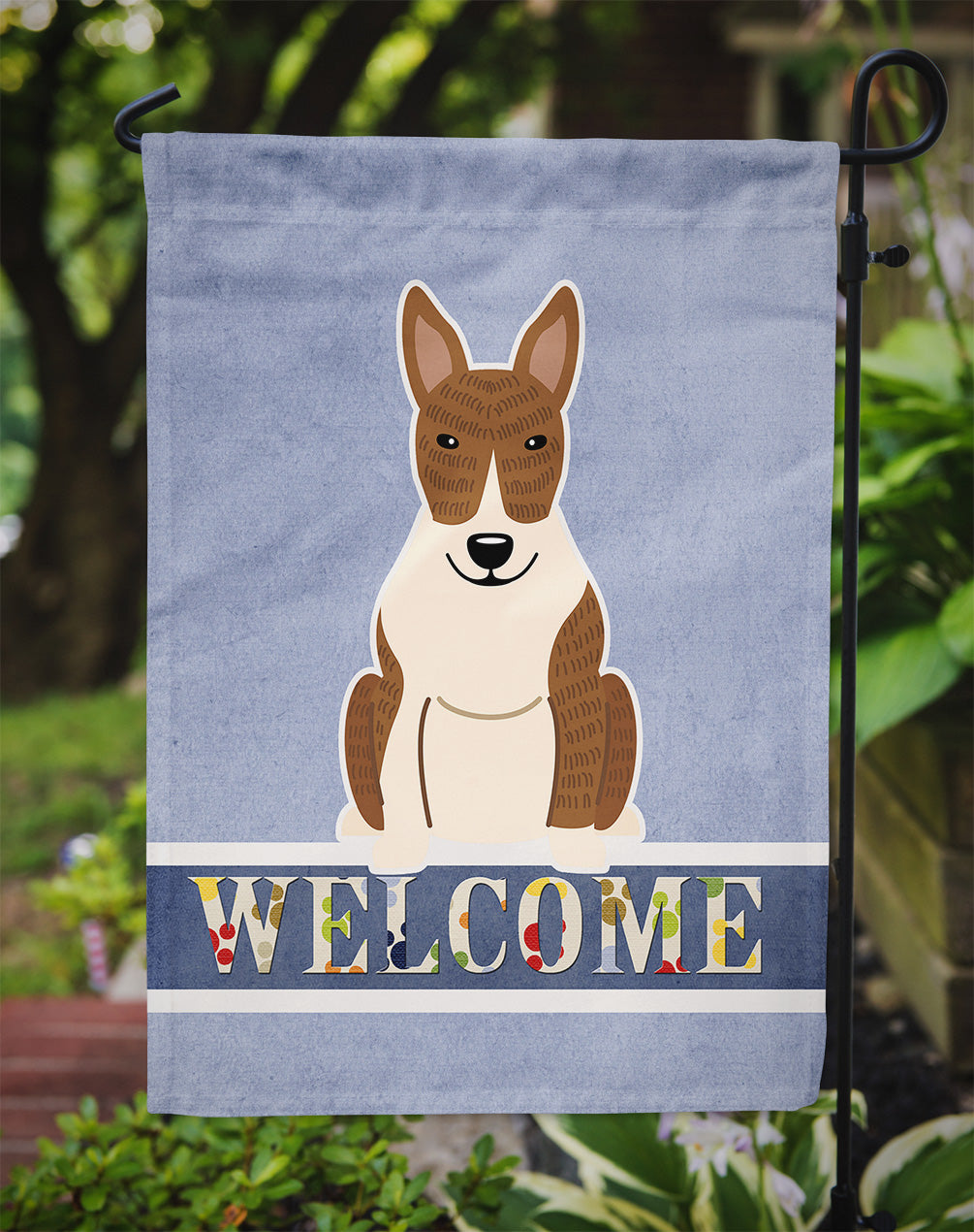 Bull Terrier Brindle Welcome Flag Garden Size BB5718GF  the-store.com.