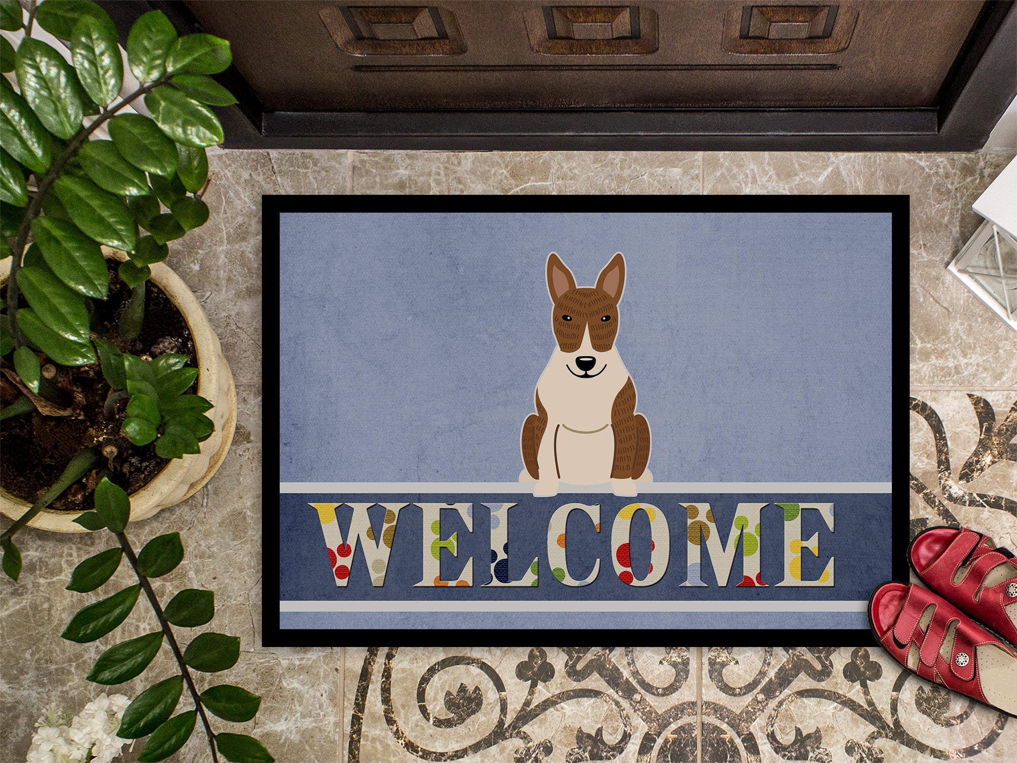 Bull Terrier Brindle Welcome Indoor or Outdoor Mat 18x27 BB5718MAT - the-store.com