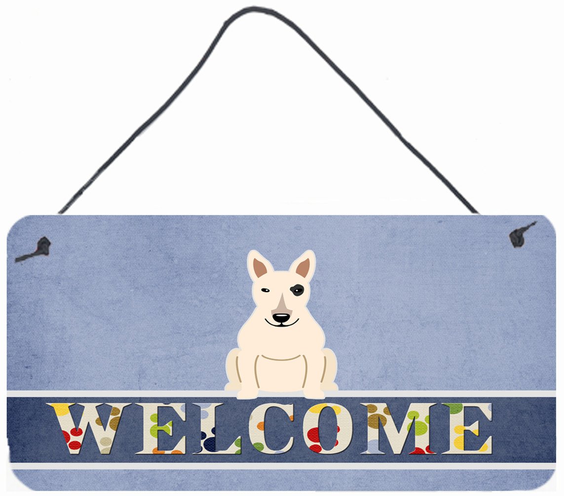 Bull Terrier White Welcome Wall or Door Hanging Prints BB5719DS812 by Caroline&#39;s Treasures