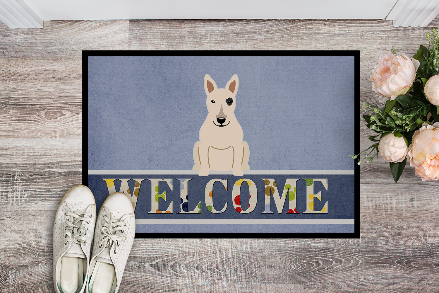 Bull Terrier White Welcome Indoor or Outdoor Mat 18x27 BB5719MAT - the-store.com