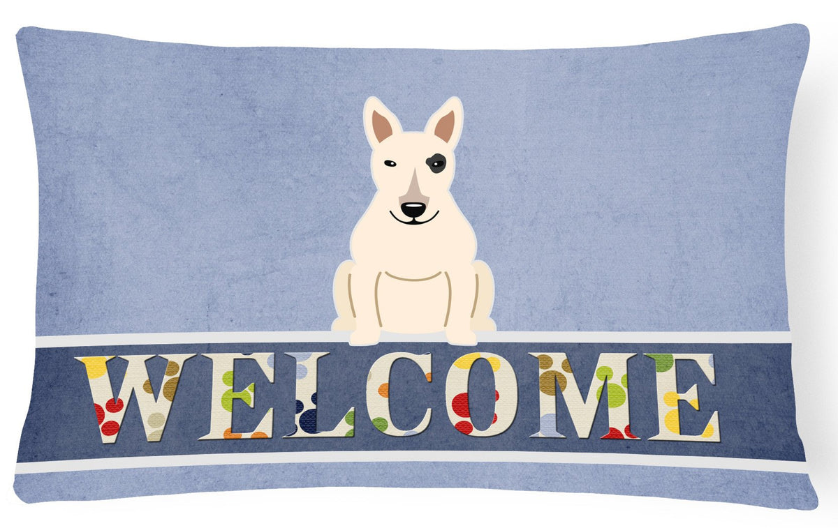 Bull Terrier White Welcome Canvas Fabric Decorative Pillow BB5719PW1216 by Caroline&#39;s Treasures
