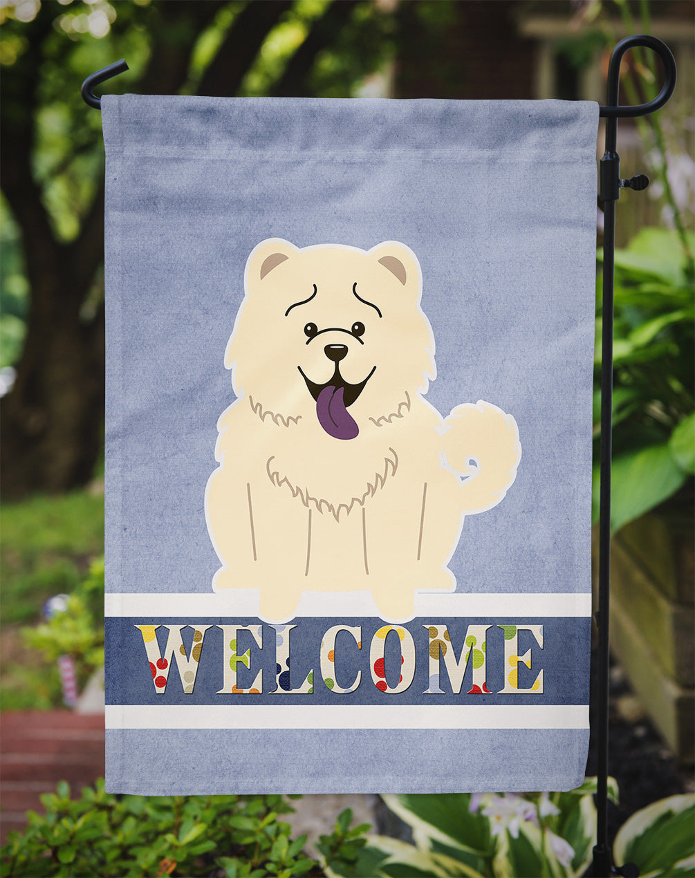 Chow Chow White Welcome Flag Garden Size BB5721GF