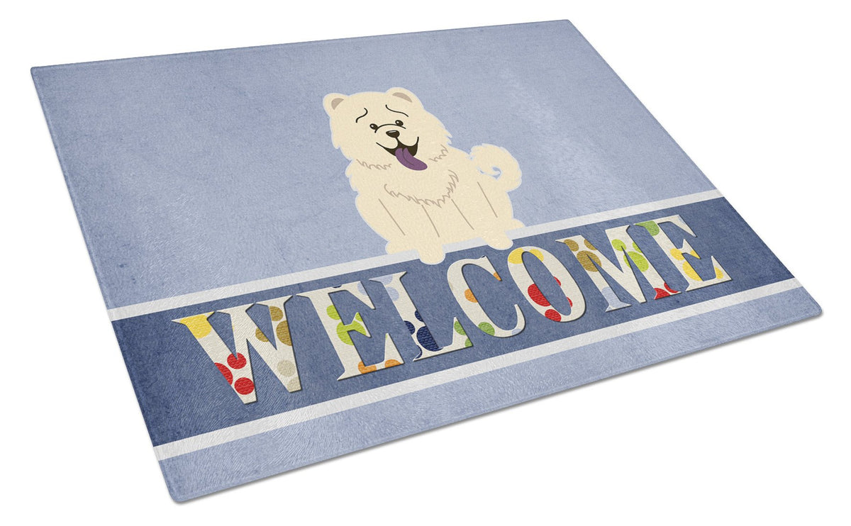 Chow Chow White Welcome Glass Cutting Board Large BB5721LCB by Caroline&#39;s Treasures
