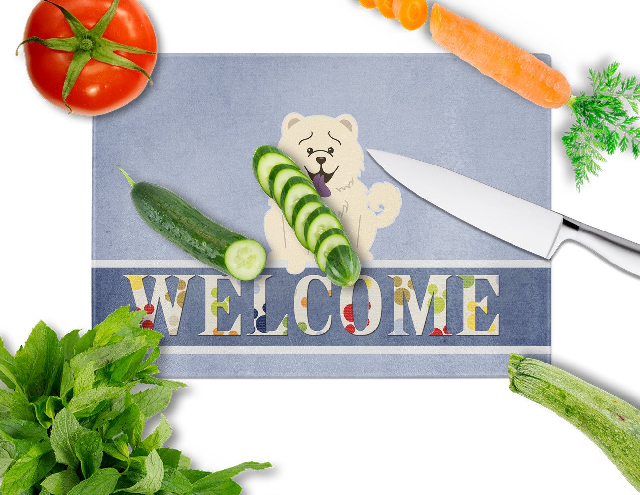 Chow Chow White Welcome Glass Cutting Board Large BB5721LCB by Caroline's Treasures