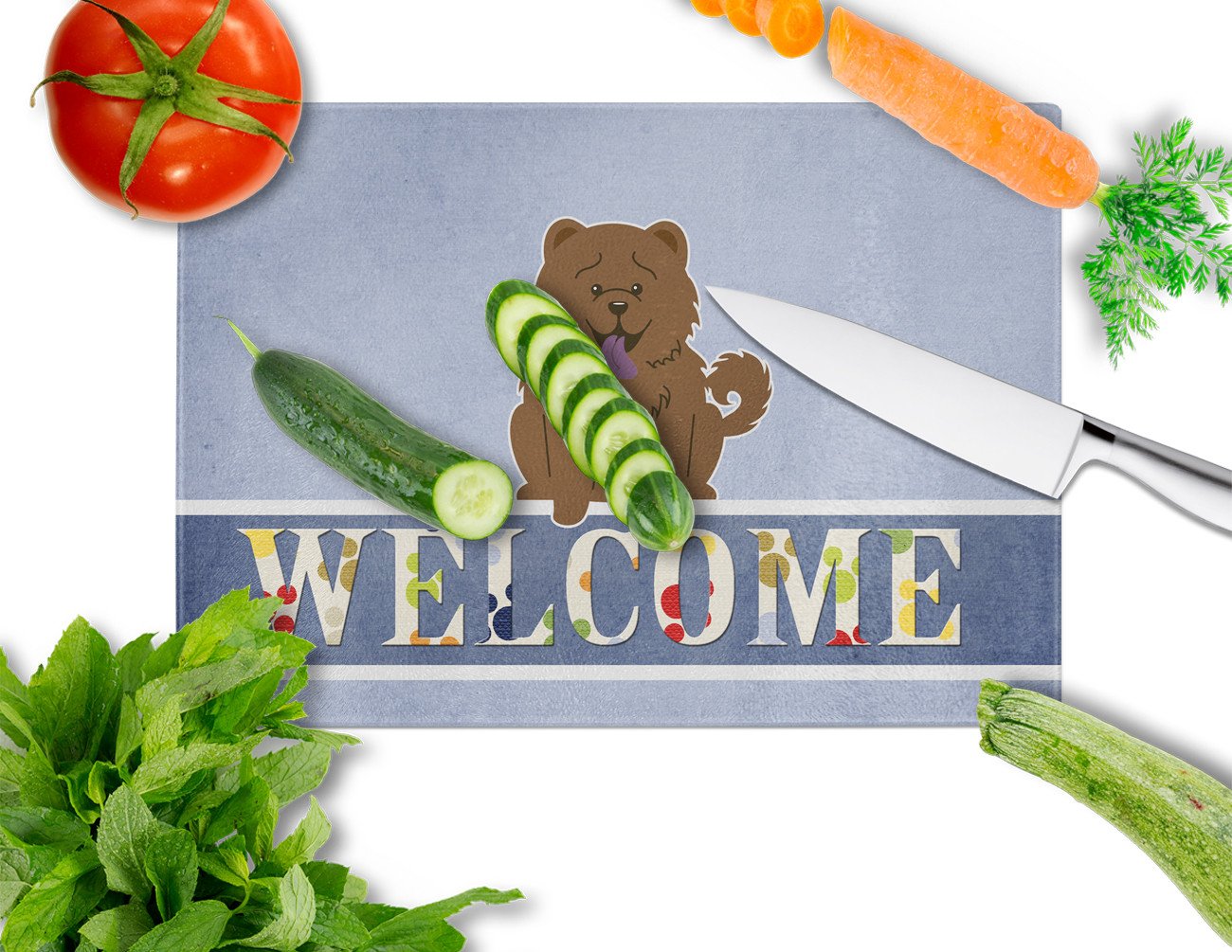 Chow Chow Chocolate Welcome Glass Cutting Board Large BB5722LCB by Caroline's Treasures