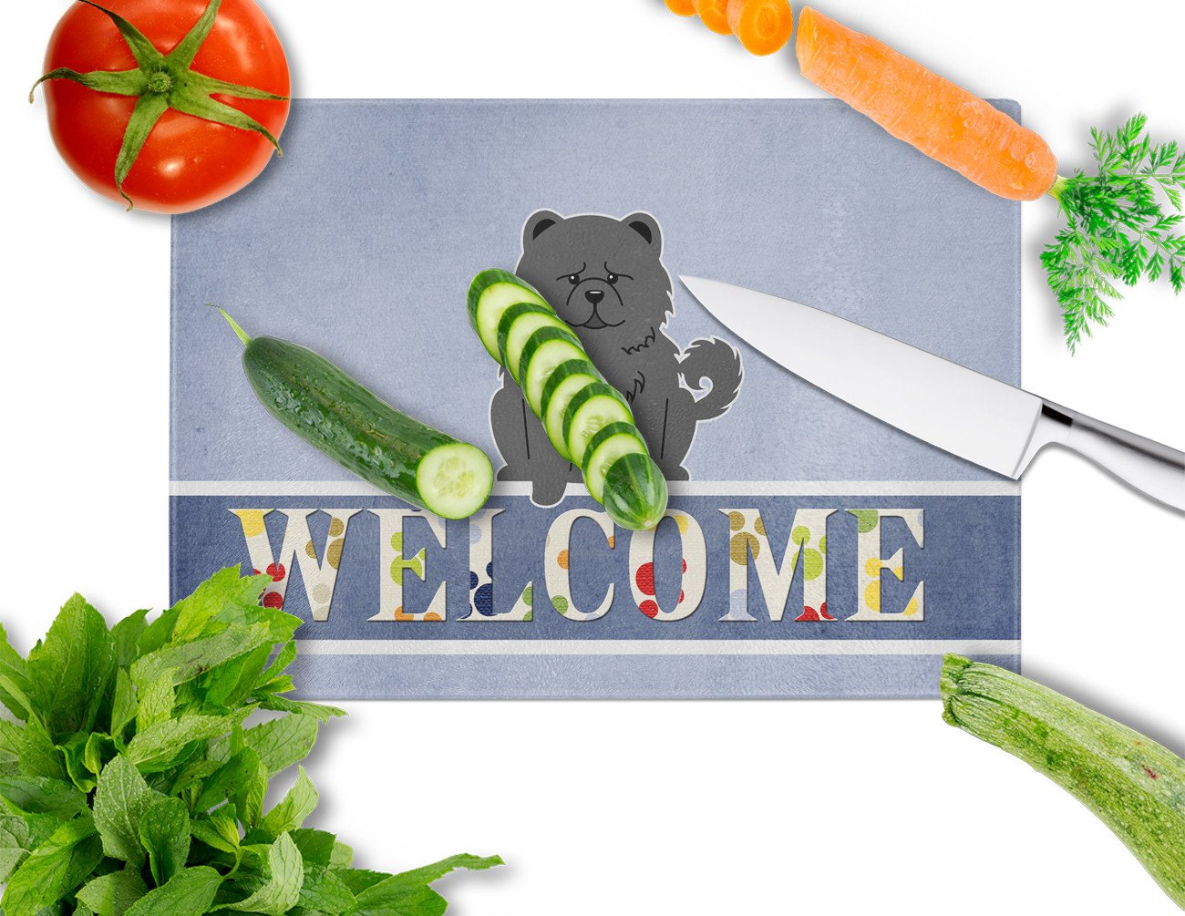 Chow Chow Black Welcome Glass Cutting Board Large BB5724LCB by Caroline's Treasures