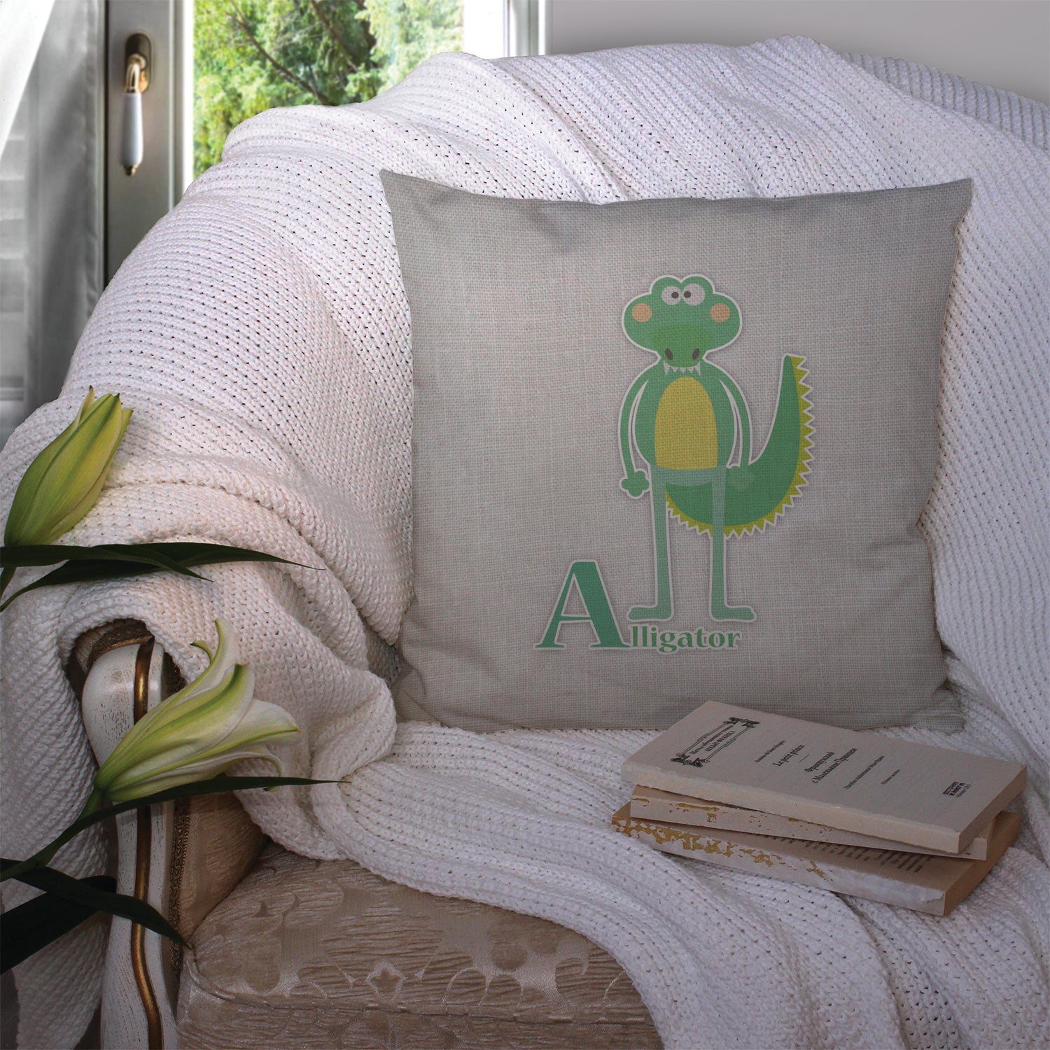 Alphabet A for Alligator Fabric Decorative Pillow BB5726PW1414 - the-store.com