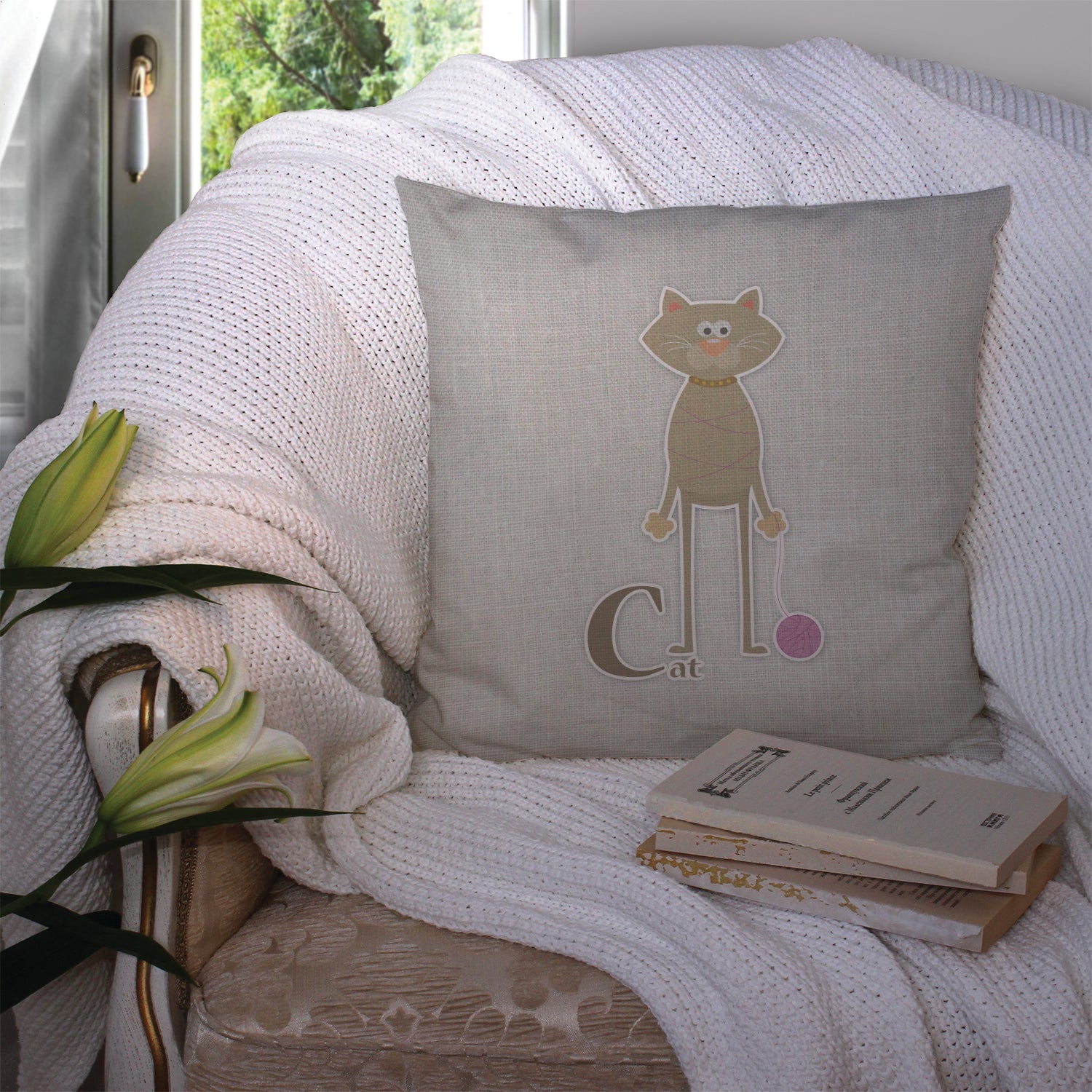 Alphabet C for Cat Fabric Decorative Pillow BB5728PW1414 - the-store.com