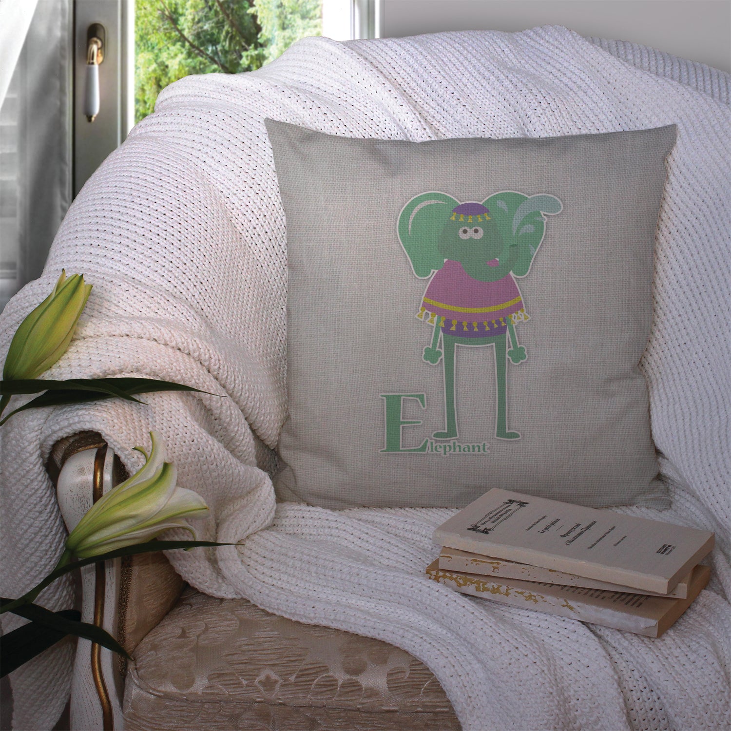 Alphabet E for Elephant Fabric Decorative Pillow BB5730PW1414 - the-store.com