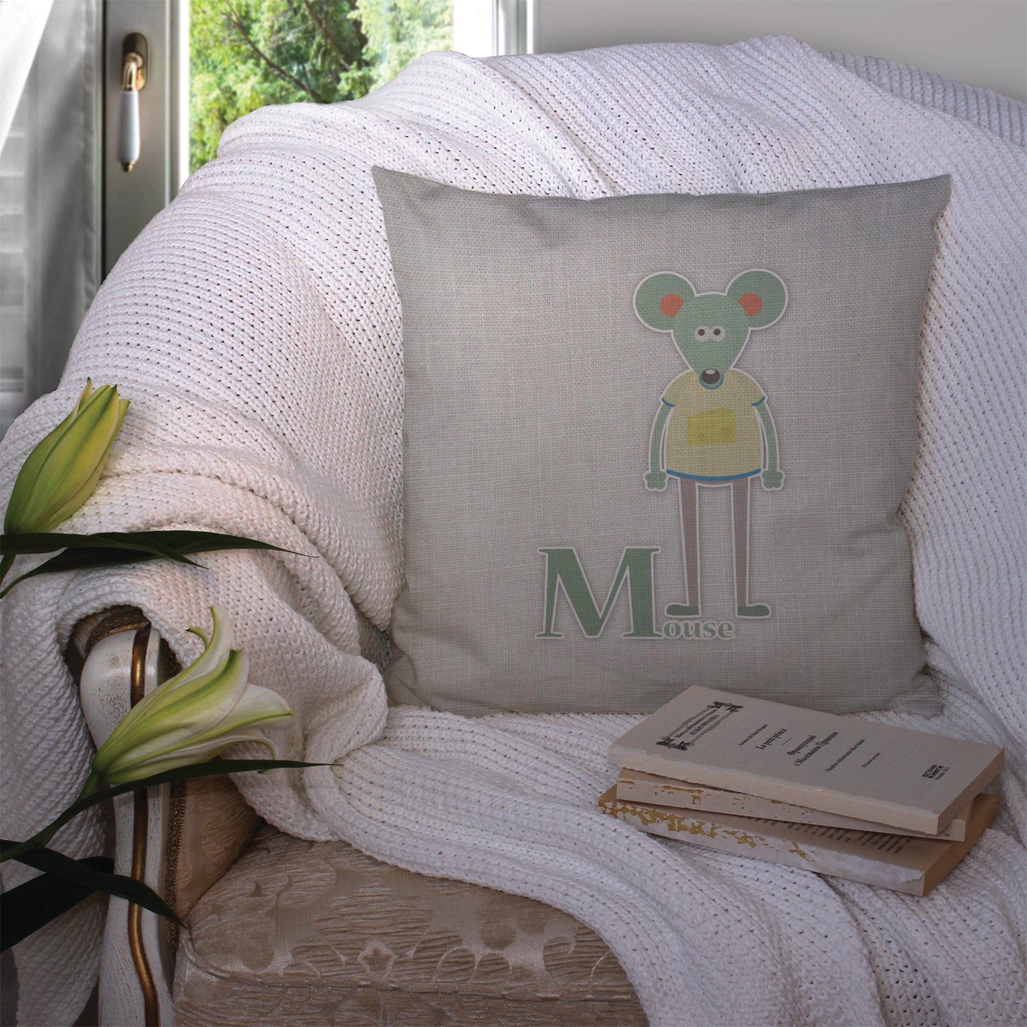 Alphabet M for Mouse Fabric Decorative Pillow BB5738PW1414 - the-store.com