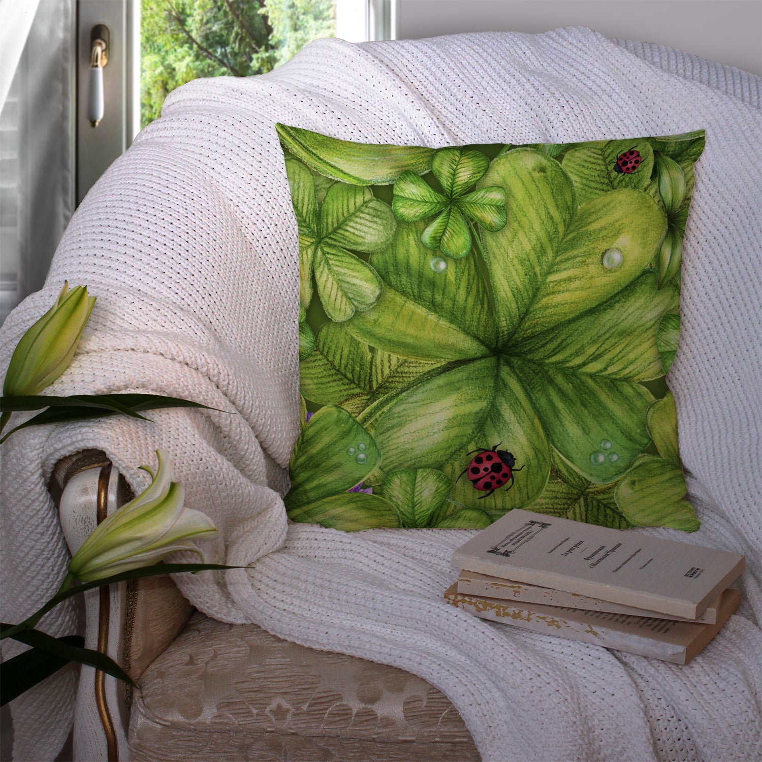 Shamrocks and Lady bugs Fabric Decorative Pillow BB5754PW1414 - the-store.com