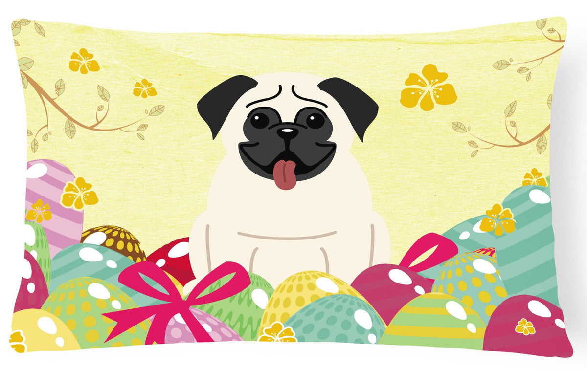 Easter Eggs Pug Cream Canvas Fabric Decorative Pillow BB6004PW1216 by Caroline&#39;s Treasures