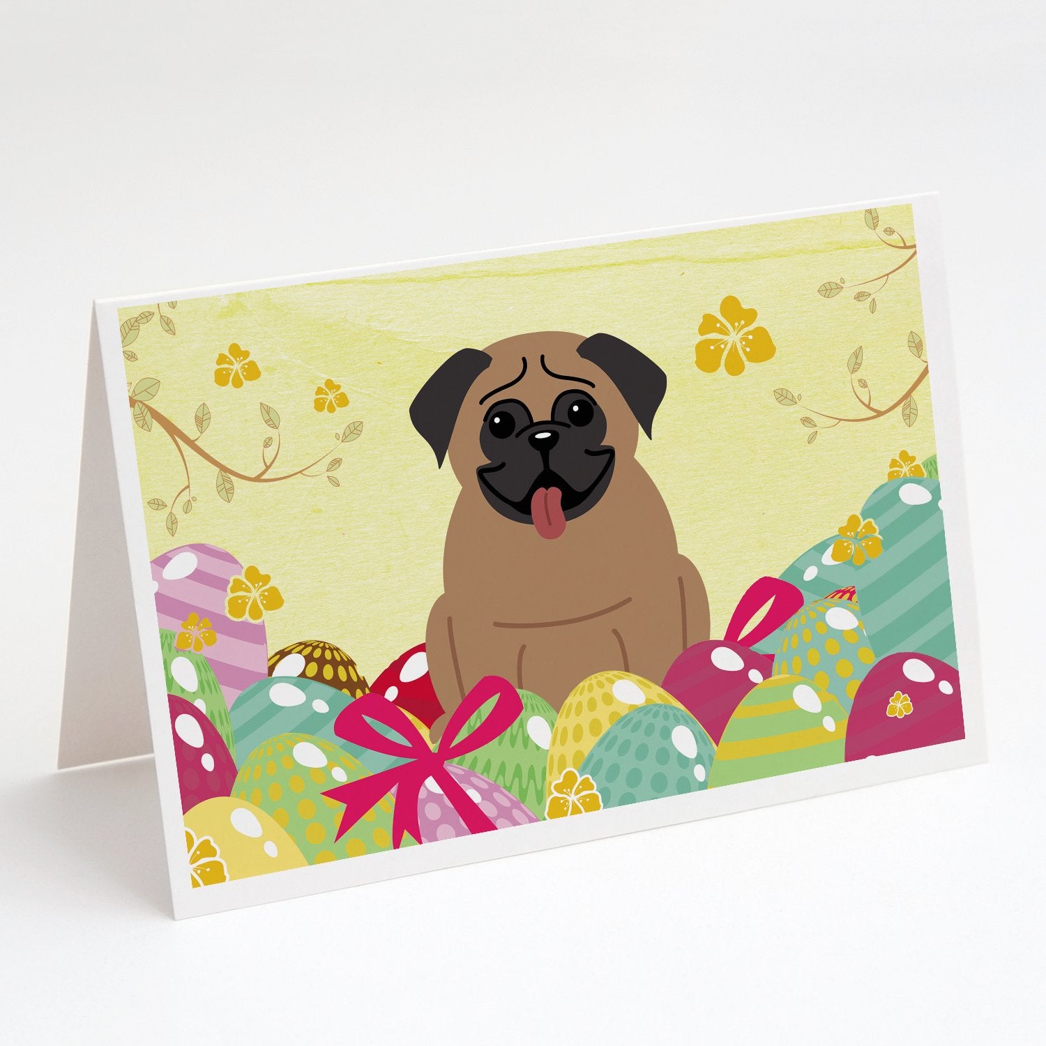 Buy this Easter Eggs Pug Brown Greeting Cards and Envelopes Pack of 8