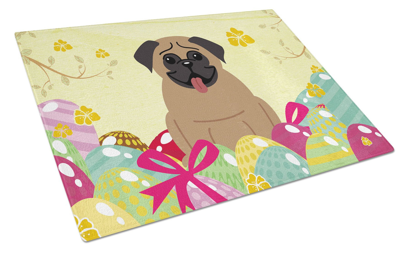 Easter Eggs Pug Brown Glass Cutting Board Large BB6005LCB by Caroline's Treasures