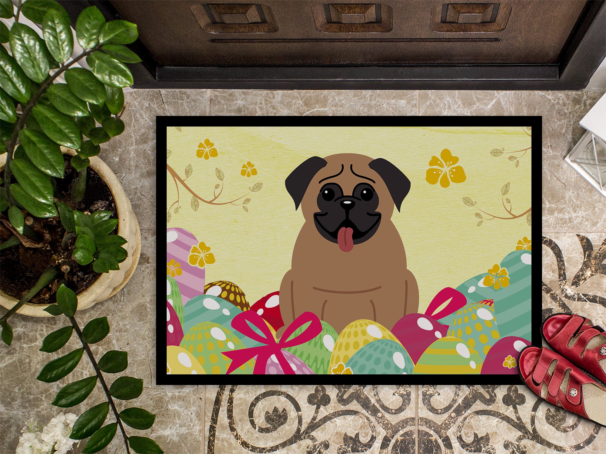 Easter Eggs Pug Brown Indoor or Outdoor Mat 18x27 BB6005MAT - the-store.com