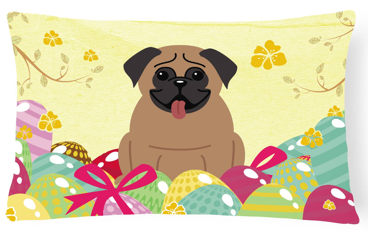 Easter Eggs Pug Brown Canvas Fabric Decorative Pillow BB6005PW1216 by Caroline&#39;s Treasures