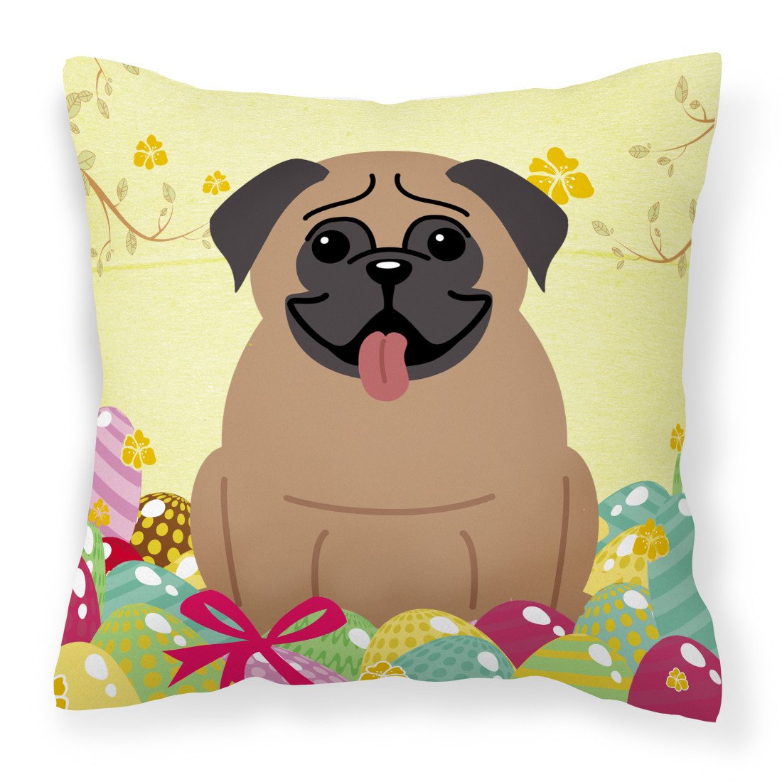Easter Eggs Pug Brown Fabric Decorative Pillow BB6005PW1818 by Caroline's Treasures