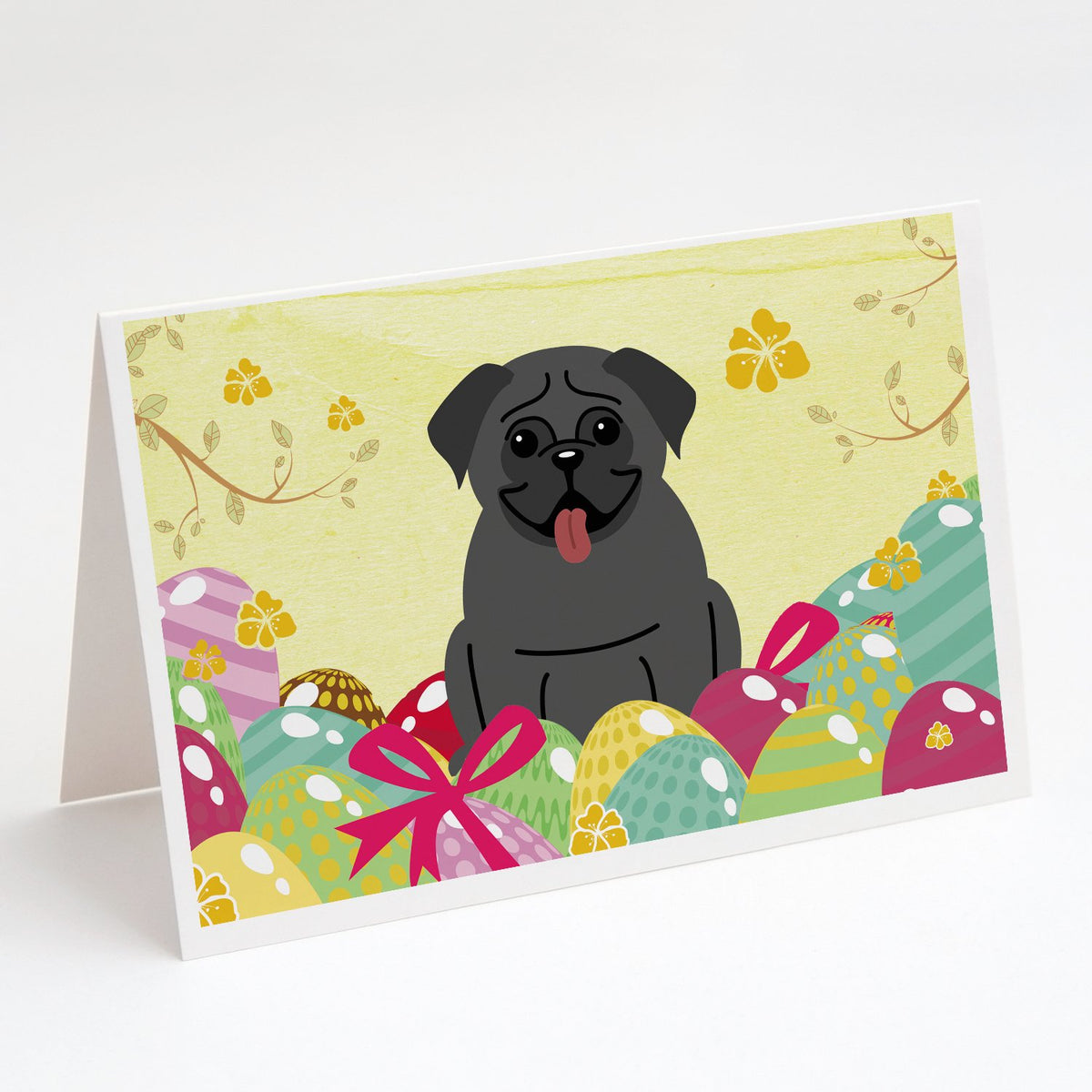 Buy this Easter Eggs Pug Black Greeting Cards and Envelopes Pack of 8