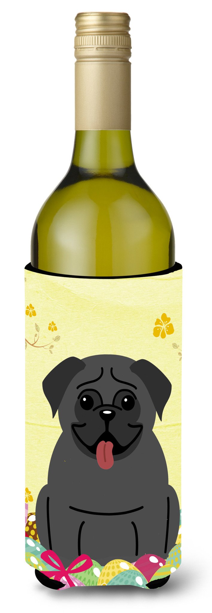 Easter Eggs Pug Black Wine Bottle Beverge Insulator Hugger BB6006LITERK by Caroline&#39;s Treasures