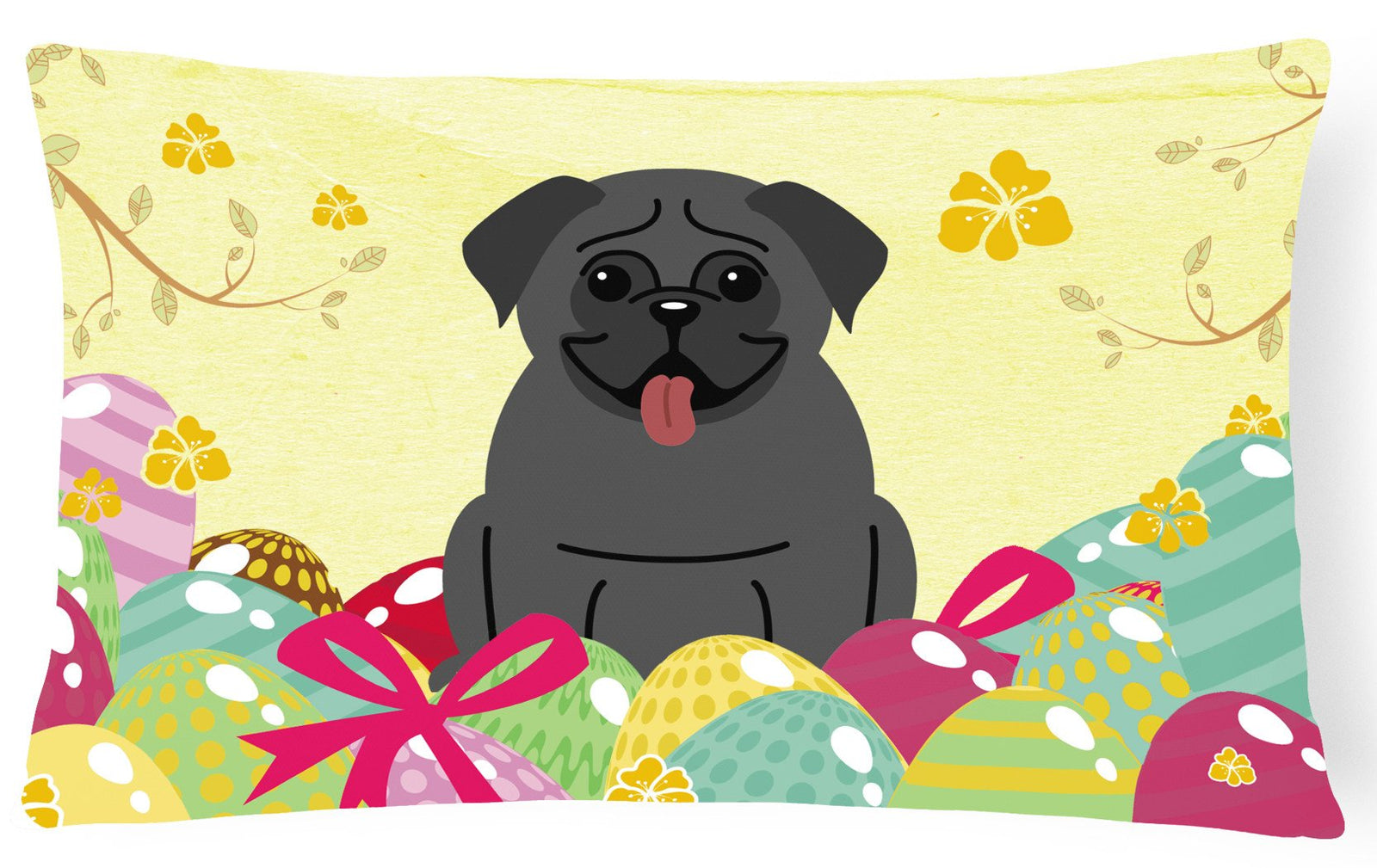 Easter Eggs Pug Black Canvas Fabric Decorative Pillow BB6006PW1216 by Caroline's Treasures
