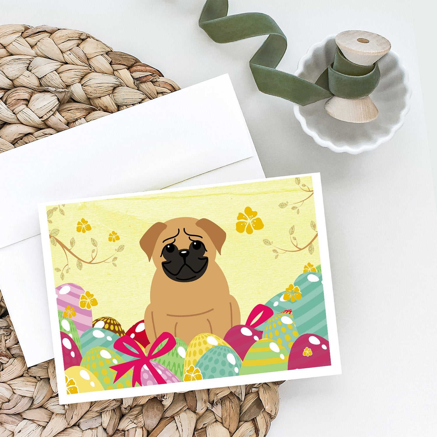 Easter Eggs Pug Brown Greeting Cards and Envelopes Pack of 8 - the-store.com