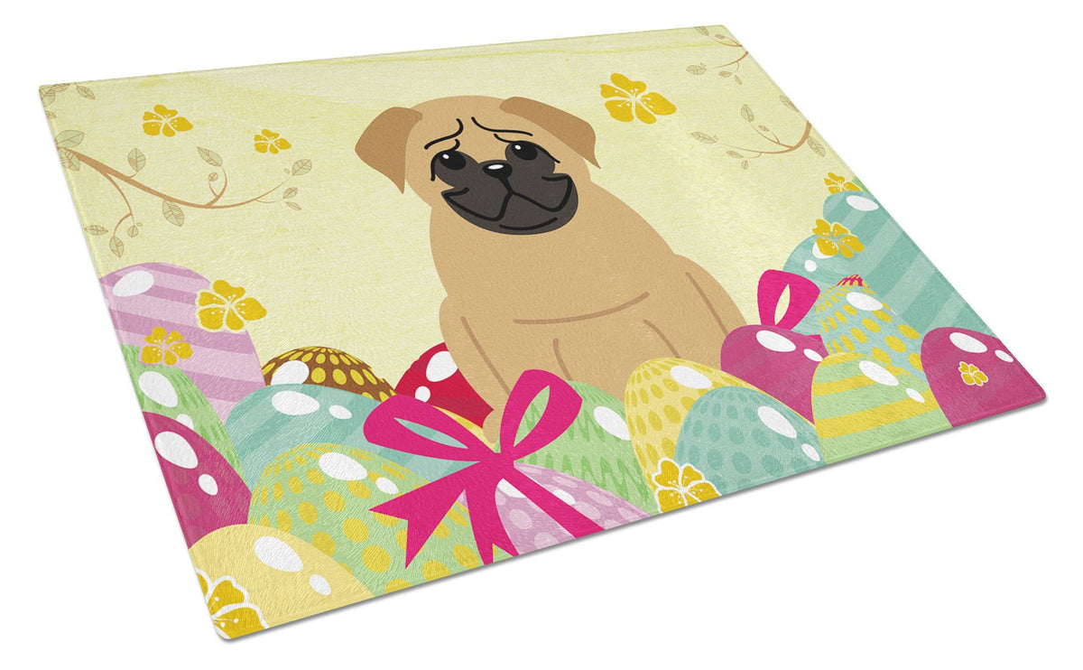 Easter Eggs Pug Brown Glass Cutting Board Large BB6007LCB by Caroline&#39;s Treasures