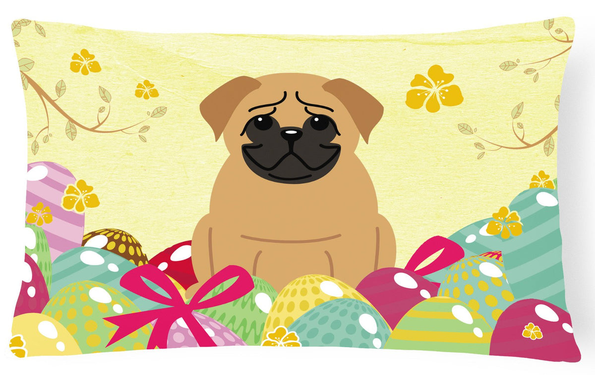Easter Eggs Pug Brown Canvas Fabric Decorative Pillow BB6007PW1216 by Caroline&#39;s Treasures