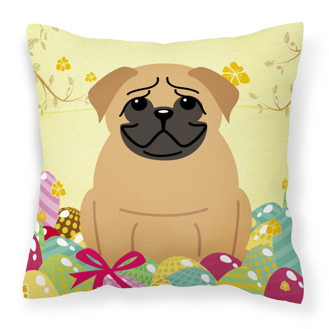 Easter Eggs Pug Brown Fabric Decorative Pillow BB6007PW1818 by Caroline&#39;s Treasures