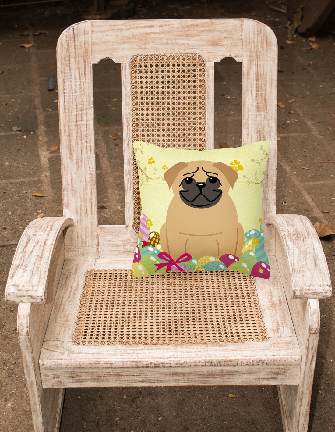 Easter Eggs Pug Brown Fabric Decorative Pillow BB6007PW1818 by Caroline's Treasures