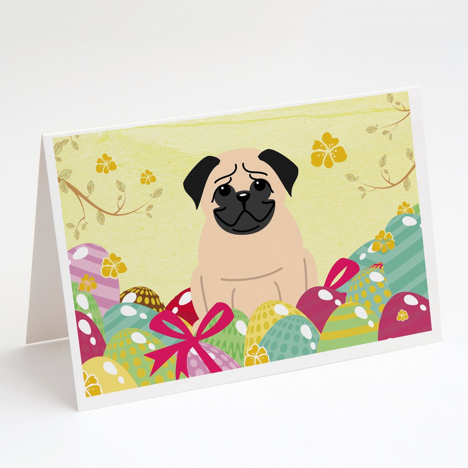 Buy this Easter Eggs Pug Fawn Greeting Cards and Envelopes Pack of 8