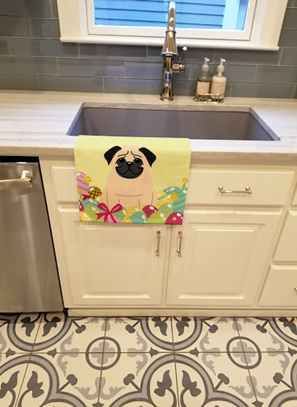 Easter Eggs Pug Fawn Kitchen Towel BB6008KTWL - the-store.com