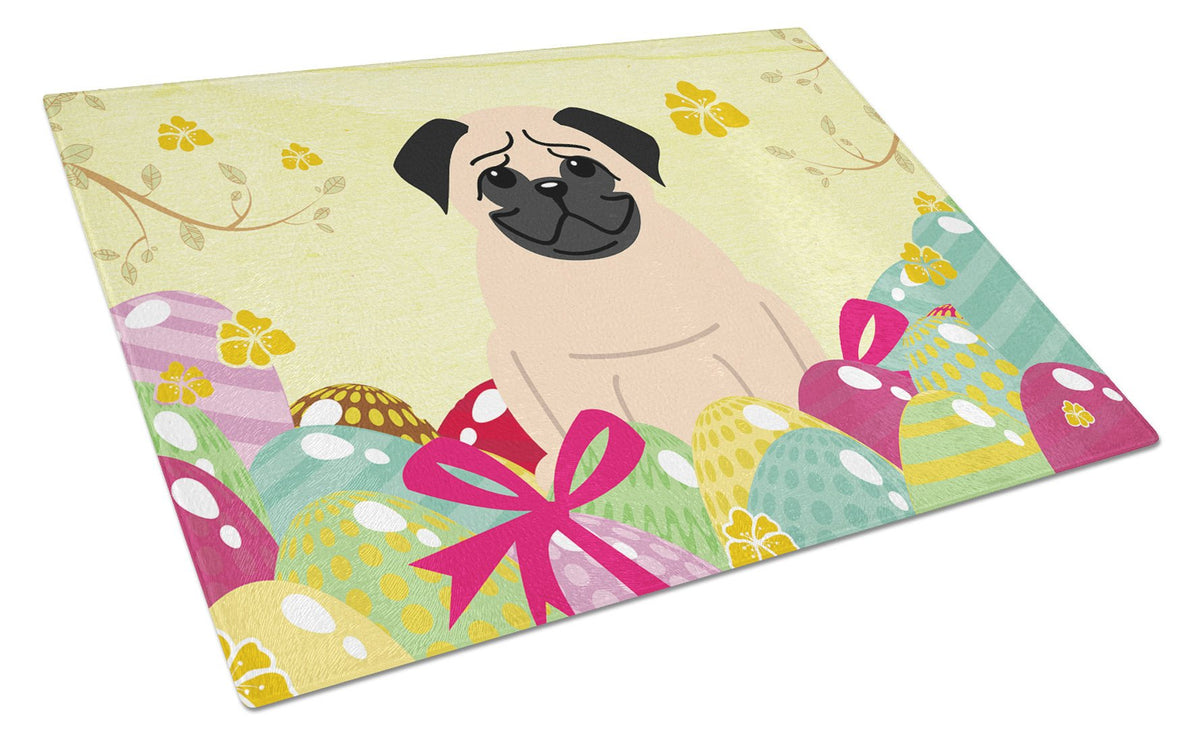 Easter Eggs Pug Fawn Glass Cutting Board Large BB6008LCB by Caroline&#39;s Treasures