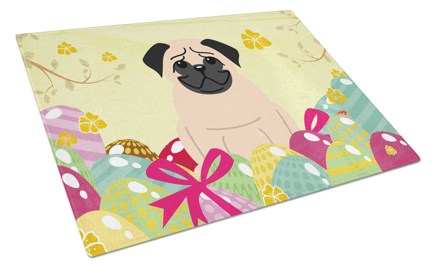 Easter Eggs Pug Fawn Glass Cutting Board Large BB6008LCB by Caroline's Treasures
