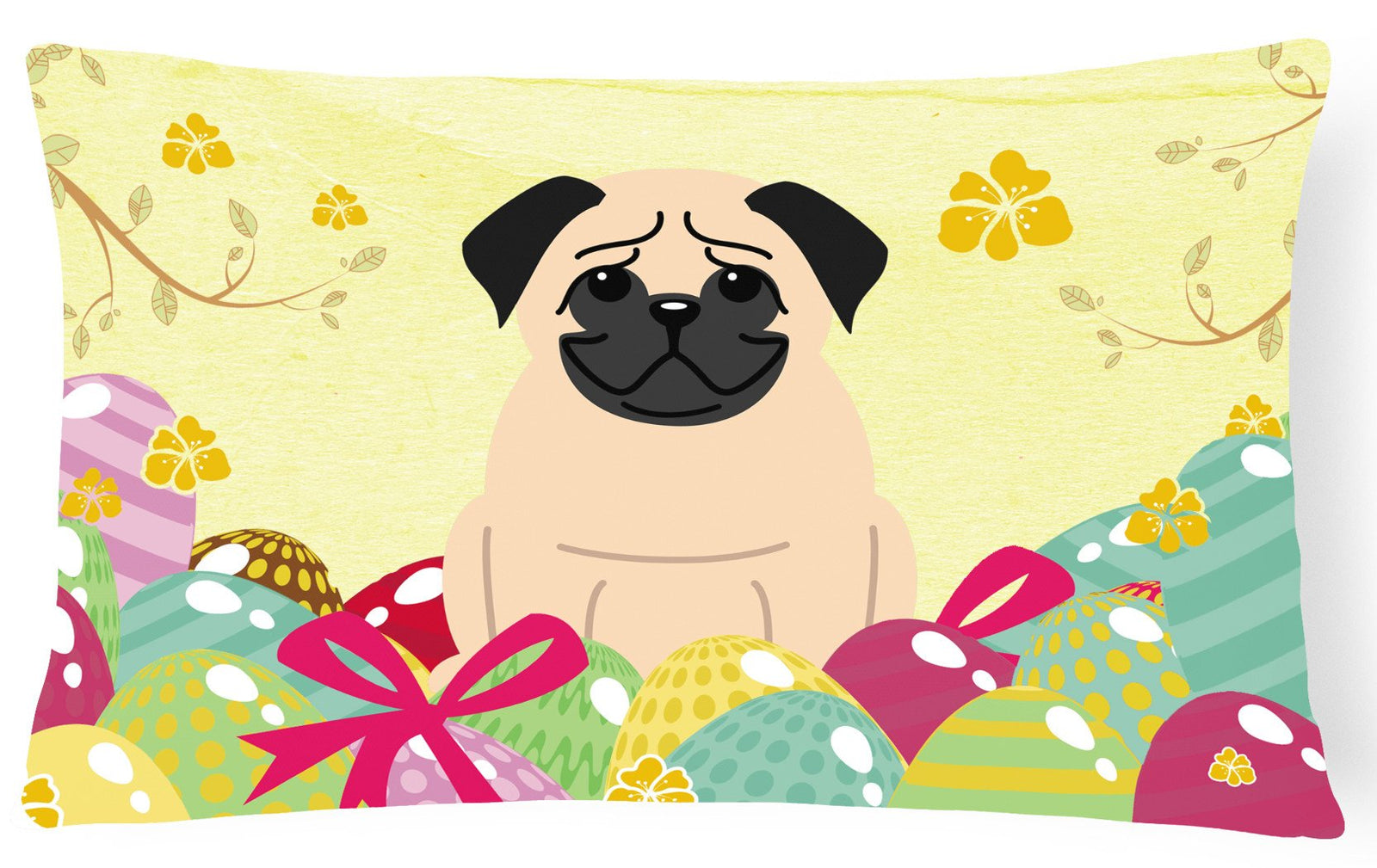 Easter Eggs Pug Fawn Canvas Fabric Decorative Pillow BB6008PW1216 by Caroline's Treasures