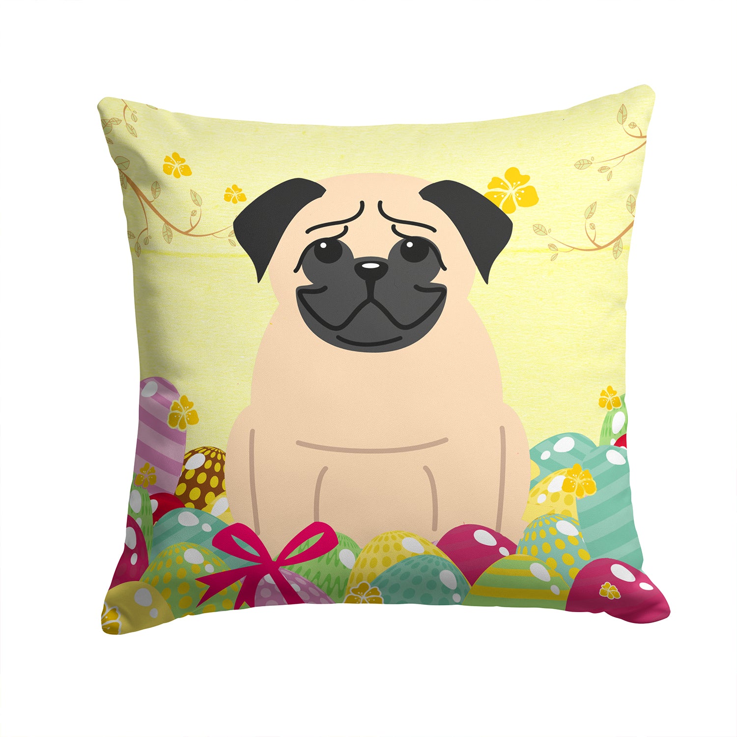 Easter Eggs Pug Fawn Fabric Decorative Pillow BB6008PW1414 - the-store.com