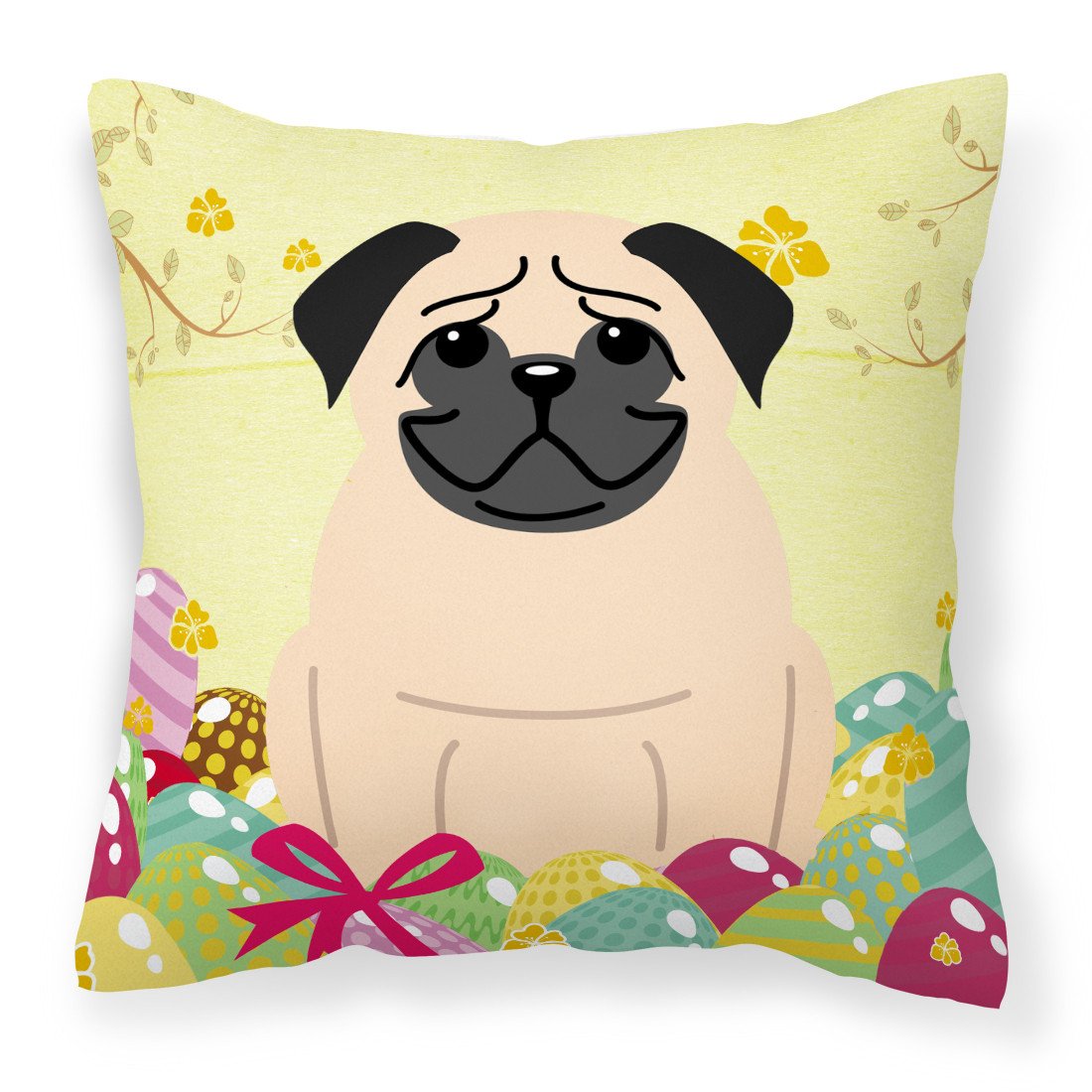 Easter Eggs Pug Fawn Fabric Decorative Pillow BB6008PW1818 by Caroline's Treasures