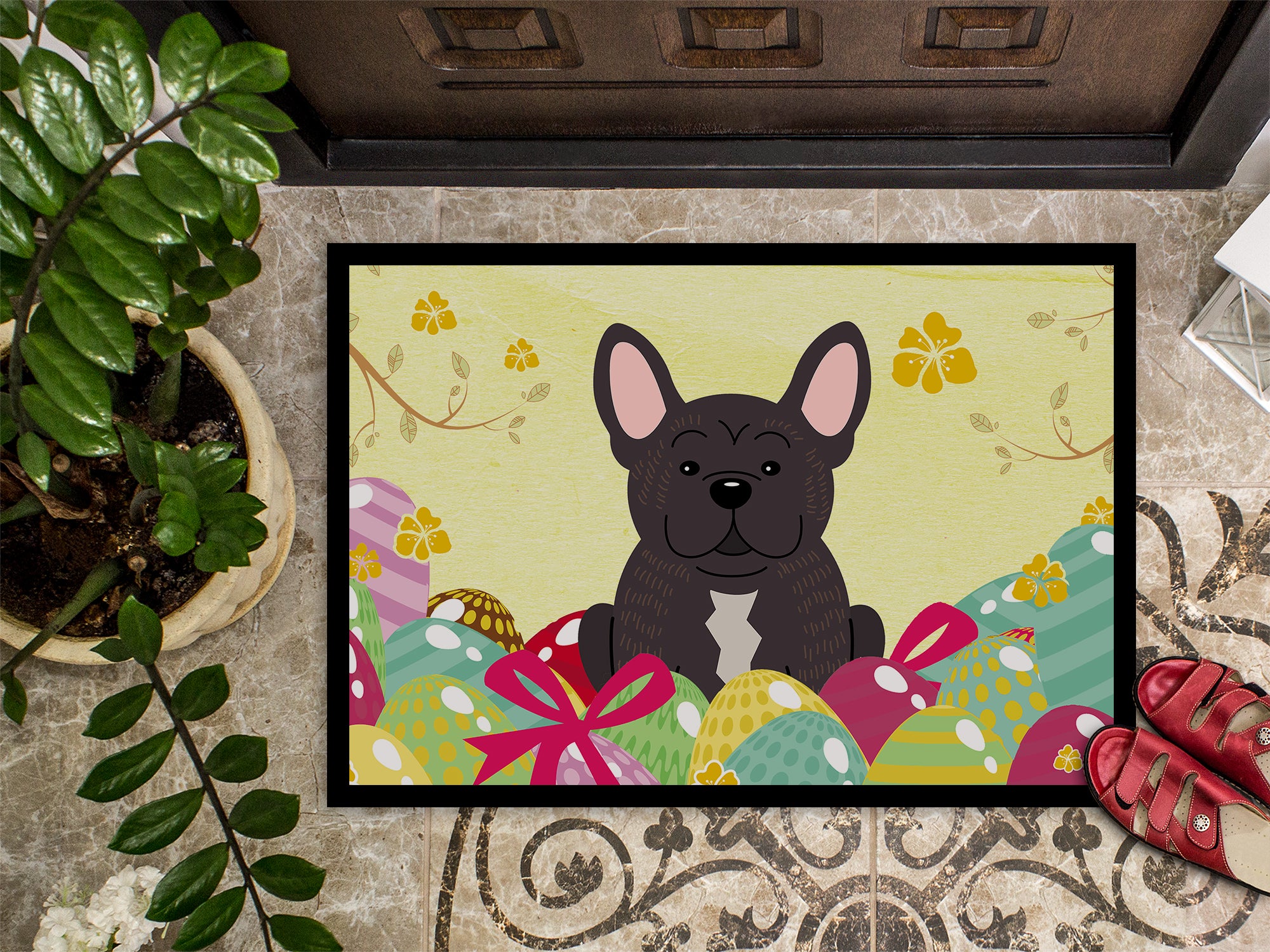 Easter Eggs French Bulldog Brindle Indoor or Outdoor Mat 18x27 BB6009MAT - the-store.com