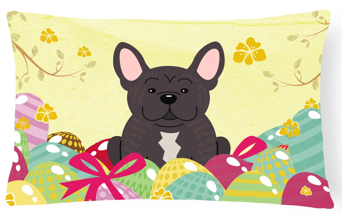 Easter Eggs French Bulldog Brindle Canvas Fabric Decorative Pillow BB6009PW1216 by Caroline&#39;s Treasures