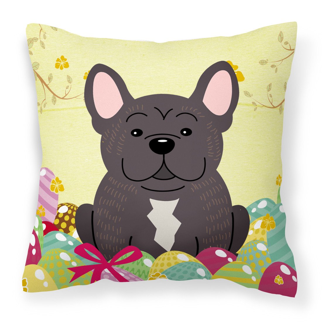 Easter Eggs French Bulldog Brindle Fabric Decorative Pillow BB6009PW1818 by Caroline's Treasures