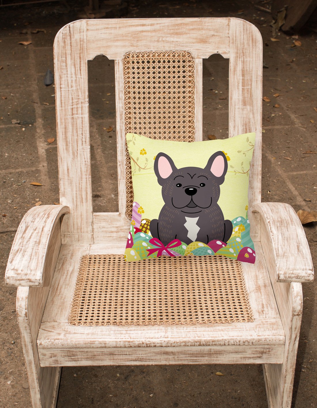 Easter Eggs French Bulldog Brindle Fabric Decorative Pillow BB6009PW1818 by Caroline's Treasures