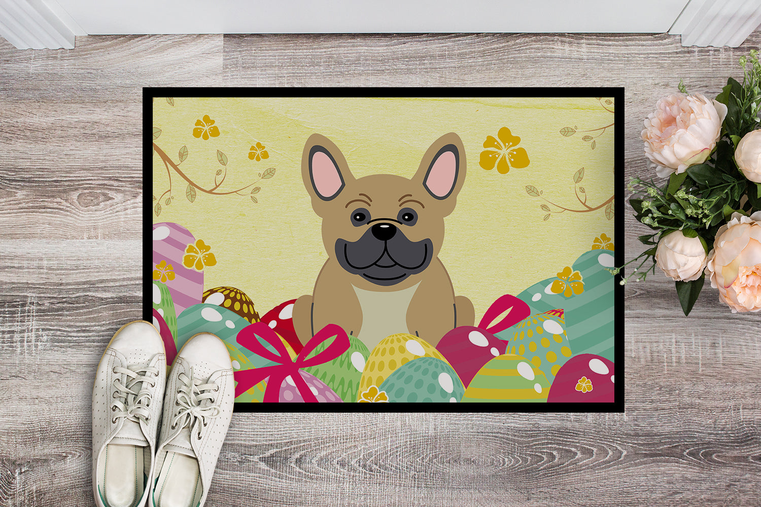 Easter Eggs French Bulldog Cream Indoor or Outdoor Mat 18x27 BB6010MAT - the-store.com