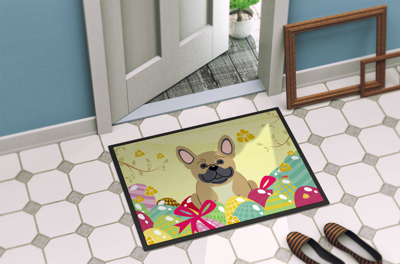 Easter Eggs French Bulldog Cream Indoor or Outdoor Mat 18x27 BB6010MAT - the-store.com