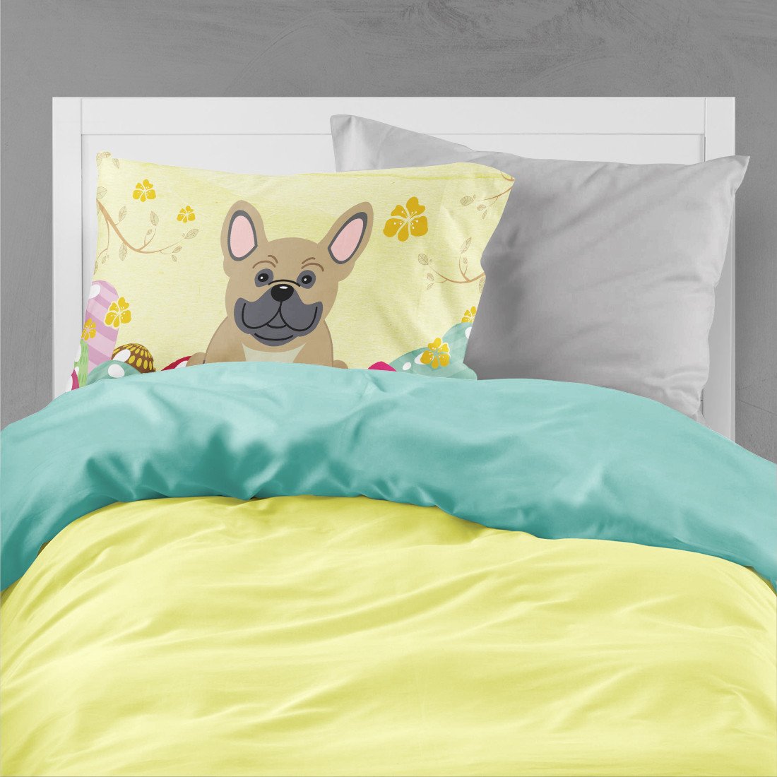 Caroline's Treasures Easter Eggs French Bulldog Cream Fabric Standard Pillowcase – Artistic Decorative Front, White Back BB6010PILLOWCASE