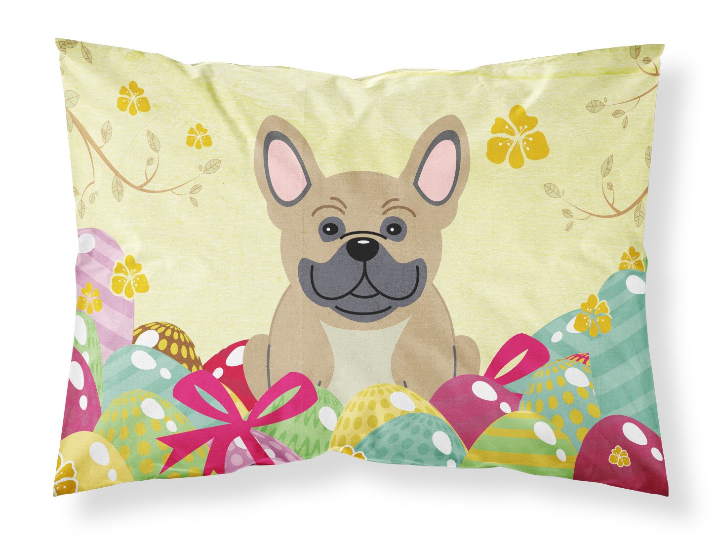 Caroline's Treasures Easter Eggs French Bulldog Cream Fabric Standard Pillowcase – Artistic Decorative Front, White Back BB6010PILLOWCASE