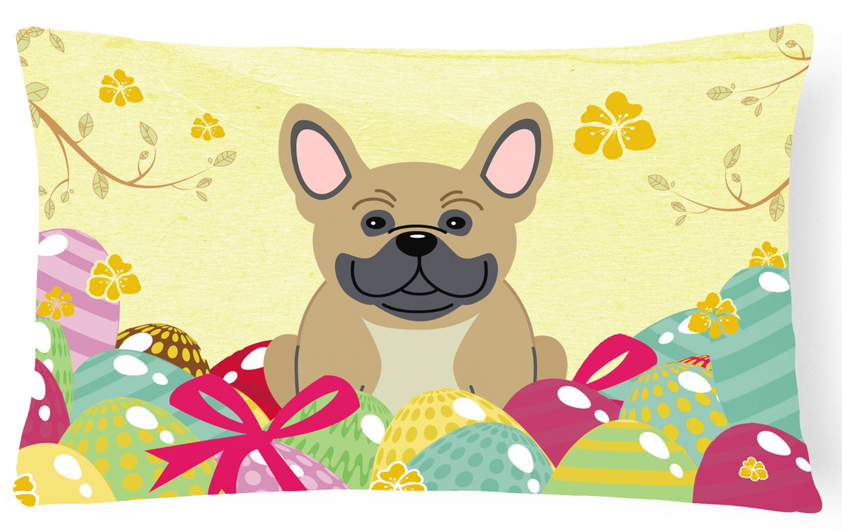 Easter Eggs French Bulldog Cream Canvas Fabric Decorative Pillow BB6010PW1216 by Caroline&#39;s Treasures