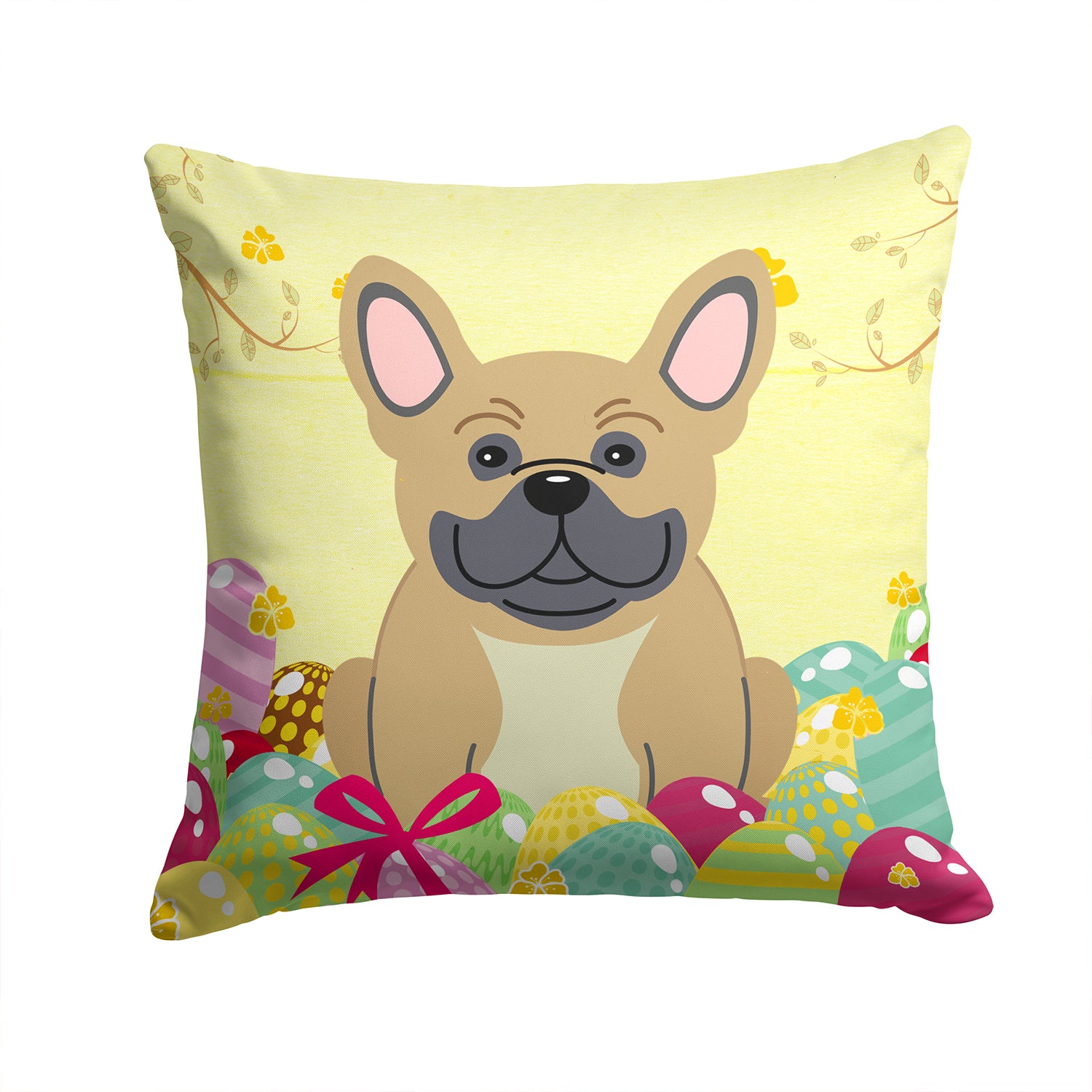 Easter Eggs French Bulldog Cream Fabric Decorative Pillow BB6010PW1414 - the-store.com