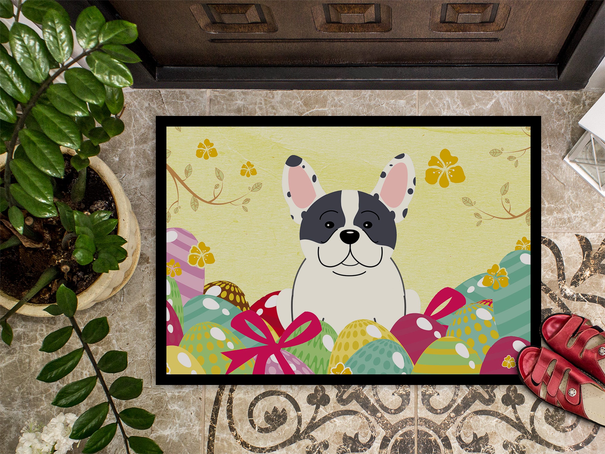 Easter Eggs French Bulldog Piebald Indoor or Outdoor Mat 18x27 BB6011MAT - the-store.com