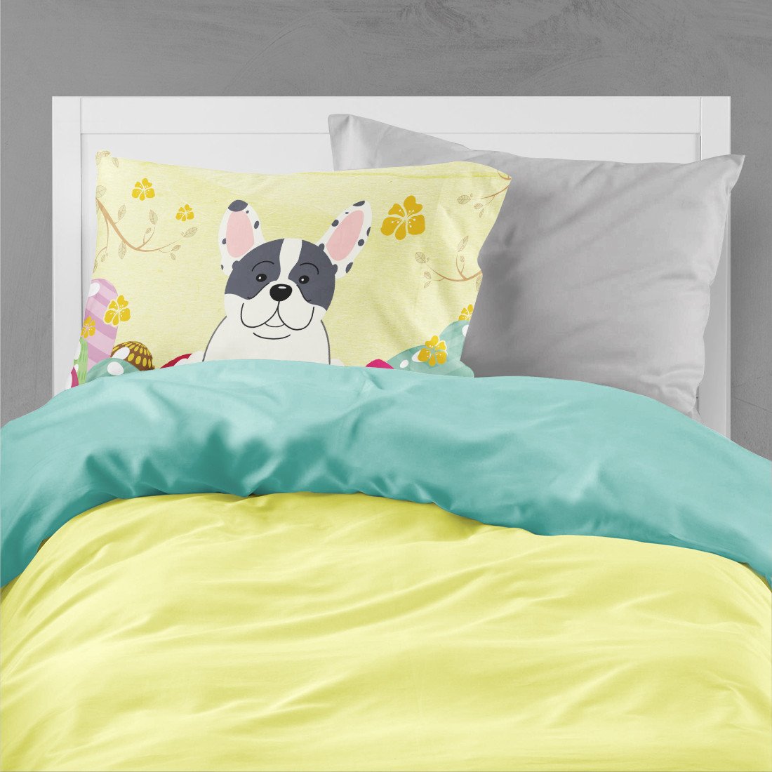 Caroline's Treasures Easter Eggs French Bulldog Piebald Fabric Standard Pillowcase – Artistic Decorative Front, White Back BB6011PILLOWCASE