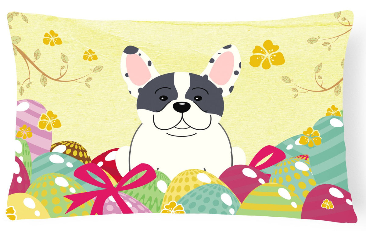 Easter Eggs French Bulldog Piebald Canvas Fabric Decorative Pillow BB6011PW1216 by Caroline&#39;s Treasures